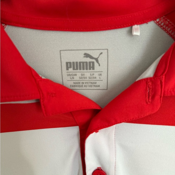 Men’s L Red/White/Gray Striped Puma Lightweight, Athletic, Short Sleeve Polo - Picture 4 of 6